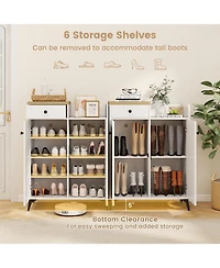 Sugift 2-Door Shoe Rack Organizer with Drawer and 6 Removable Shelves