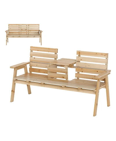 Sugift Outdoor Fir Wood Bench with Foldable Middle Table