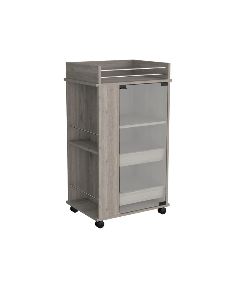 flynama Bar Cart with Glass Door, 2-Side Shelves and Casters
