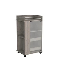 flynama Bar Cart with Glass Door, 2-Side Shelves and Casters