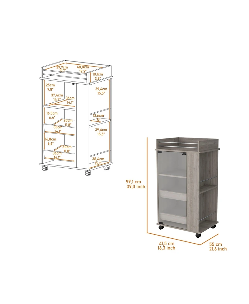 flynama Glass Door Bar Cart with Bottle Holder and Casters