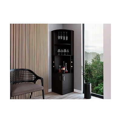 flynama Corner Bar Cabinet 71" H with 3 Cabinets, 1 Drawer, 1 Shelf 12 Wine Rack 1 Glass Holder.