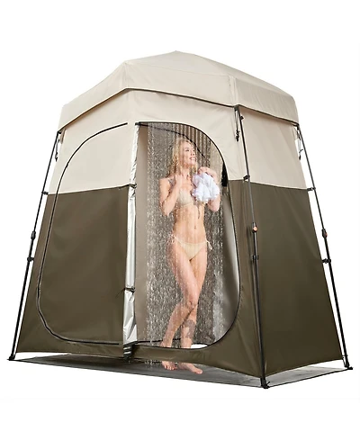 Gouun 2-Room Portable Camping Shower and Changing Tent with Stakes