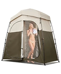 Gouun 2-Room Portable Camping Shower and Changing Tent with Stakes