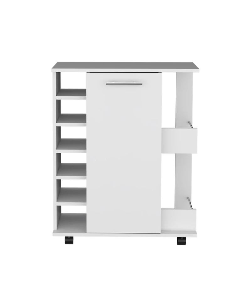 flynama Rolling Bar Cart with 2 Side Storage Shelves, 6 Wine Bottle Rack and Casters