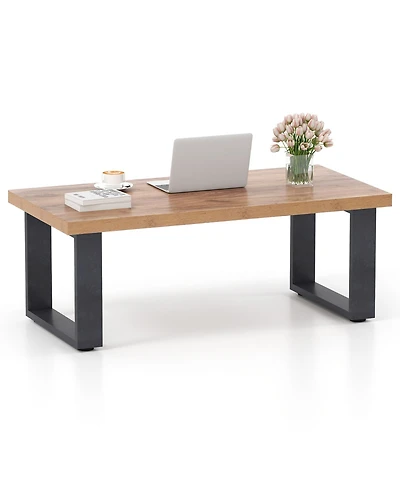 Sugift 47-inch Farmhouse Style Rustic Coffee Table with Thickened Tabletop and Natural Wood Texture