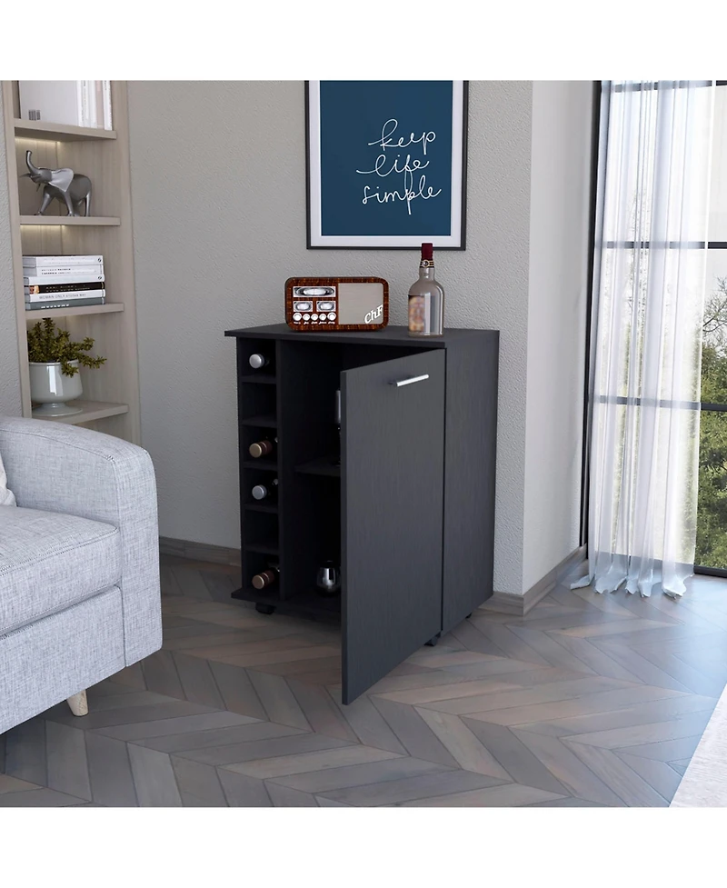 flynama Wenge 6-Bottle Rack Bar Cart with Concealed Storage