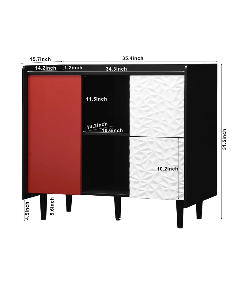 flynama Buffet Cabinet with Doors, 2 Drawers and Open Compartments