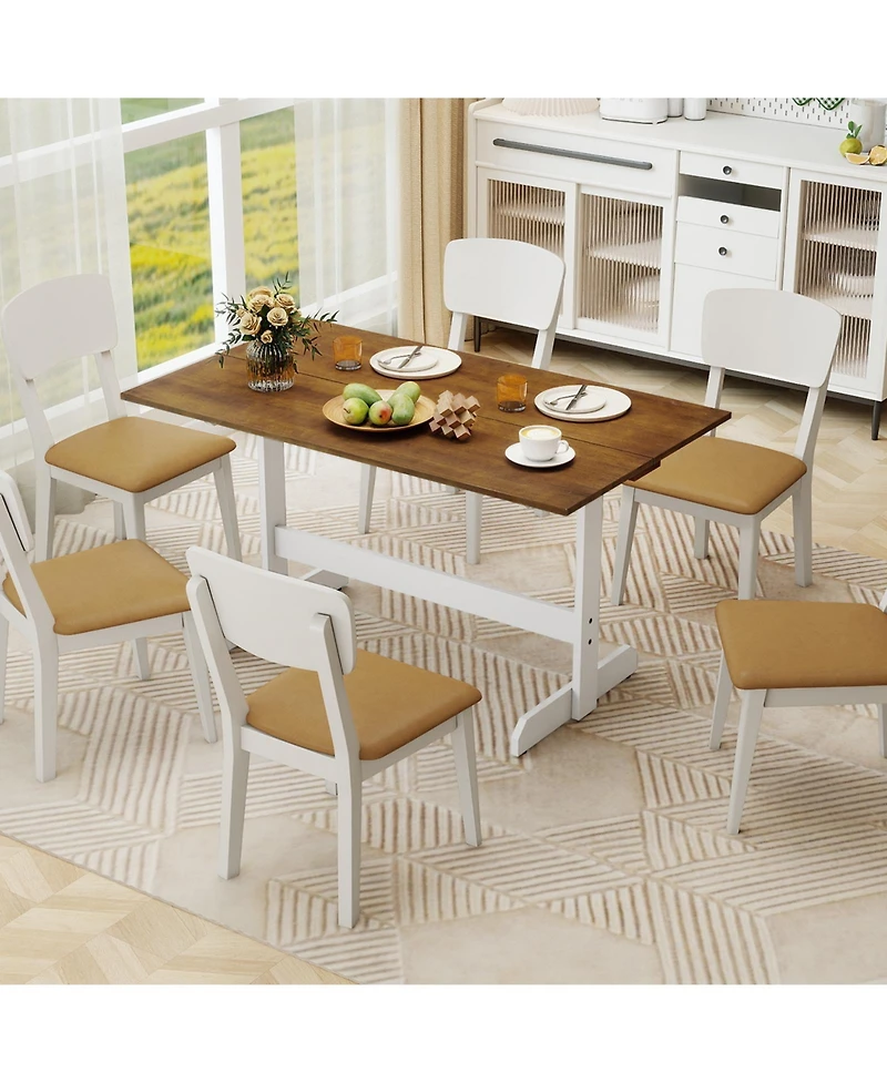 Sugift 55 Inch Dining Table for 4-6 People Rectangular Kitchen Table with Solid Wood Trestle Base.