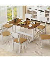 Sugift 55 Inch Dining Table for 4-6 People Rectangular Kitchen Table with Solid Wood Trestle Base.