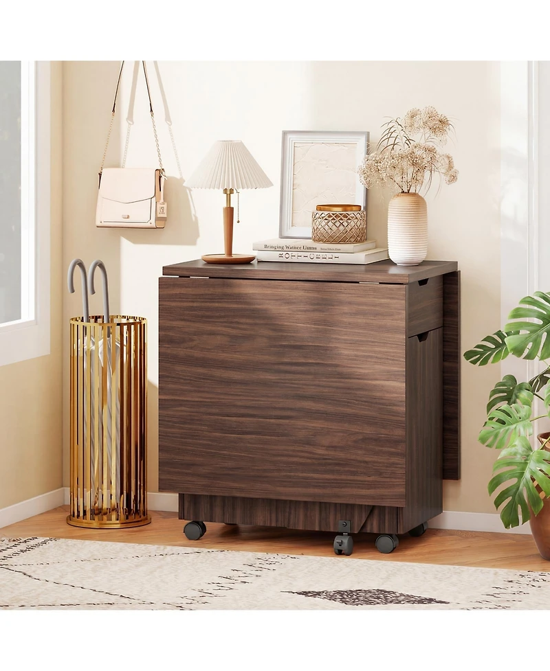 Sugift Folding Dining Table 3-in-1 Space-Saving Drop Leaf Kitchen Table with Lockable Wheels.