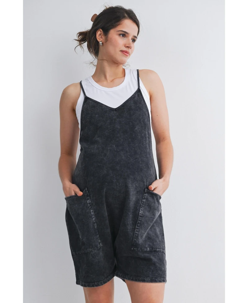 Hello Miz Maternity Washed Relaxed Fit Romper with Pockets