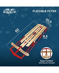 Flexible Flyer Metal Runner Steel/Wood 60" Long Snow Slider Sled for Kids