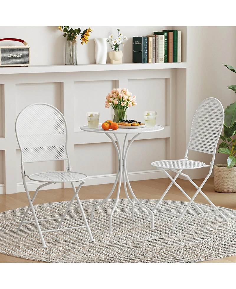 Sugift 3 Piece Metal Bistro Patio Round Table and 2 Folding Chairs Set