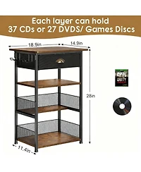 Yigii 4-Tier Media Stand with Drawer Game Console Shelf Audio Rack Tower with 2 Hooks