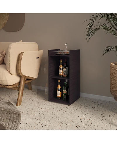 flynama Wenge Glass Door Bar Cabinet with Shelves