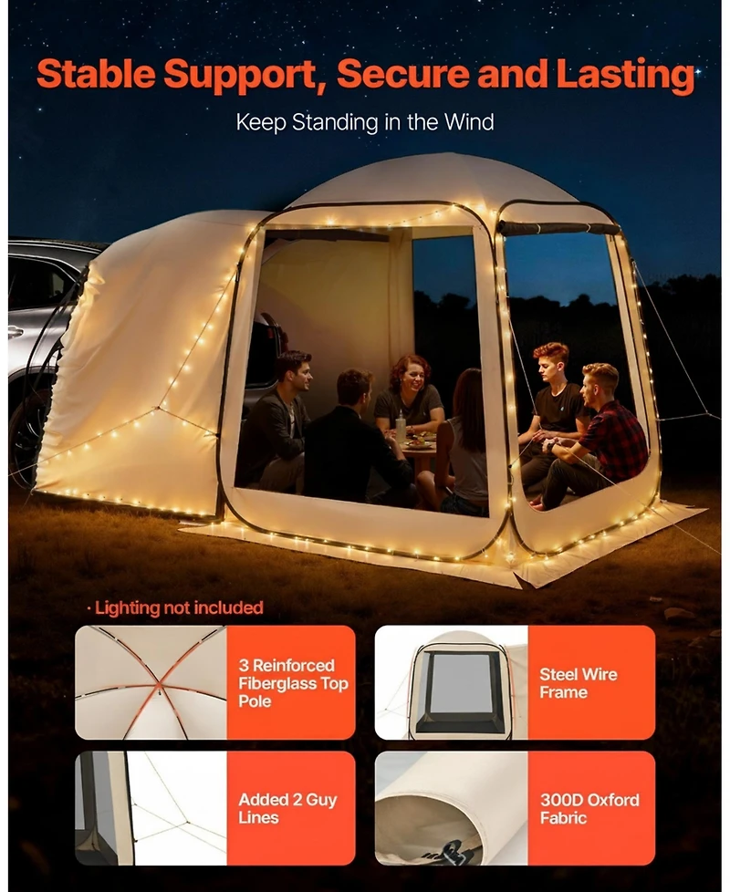 Gouun Pop Up Suv Tailgate Screen Tent 6x6 ft for 4-6 People with Carry Bag and Netting Sides