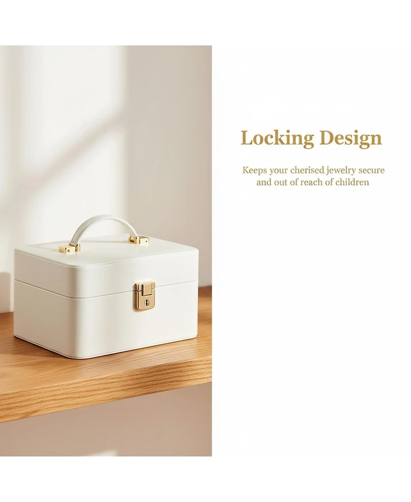 Yigii Lockable 3 Layer Jewelry Organizer with Mirror Drawers Necklace Earring Ring Storage for Women Dresser Gifts