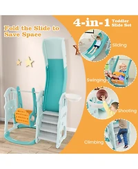 Gymax Toddler Slide and Swing Set 4-in-1 Indoor Playground w/ Extra-long Slide