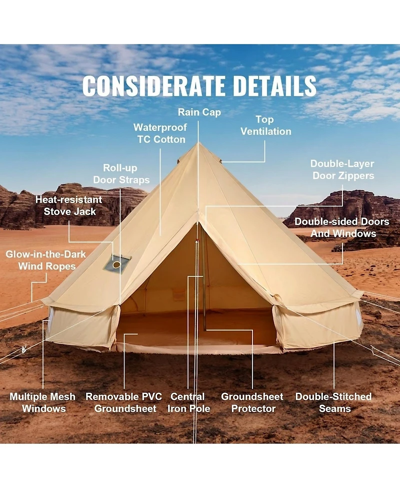 Gouun 16.4 ft Canvas Bell Tent with Stove Jack for 4-Season Camping