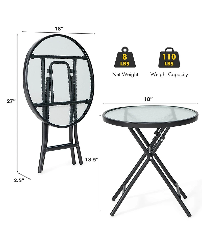 Sugift Patio Side Table with Tempered Glass Tabletop