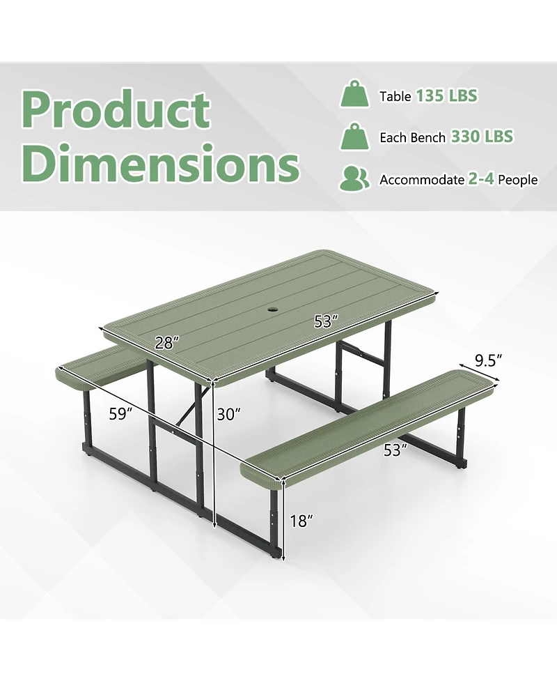 Sugift Picnic Table Bench Set for 2-4 People Outdoor Rectangular Camping Dining Table.