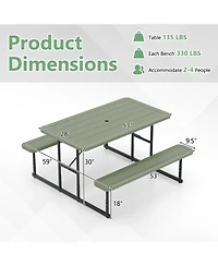 Sugift Picnic Table Bench Set for 2-4 People Outdoor Rectangular Camping Dining Table.