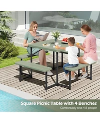 Sugift Outdoor Square Picnic Table Bench Set for 4-8 People with Umbrella Hole.