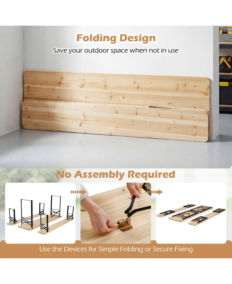 Sugift 70 Inch 3-Piece Folding Picnic Table with Benches for 6 Fir Wood Portable Bear Camping Table.