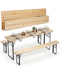 Sugift 70 Inch 3-Piece Folding Picnic Table with Benches for 6 Fir Wood Portable Bear Camping Table.