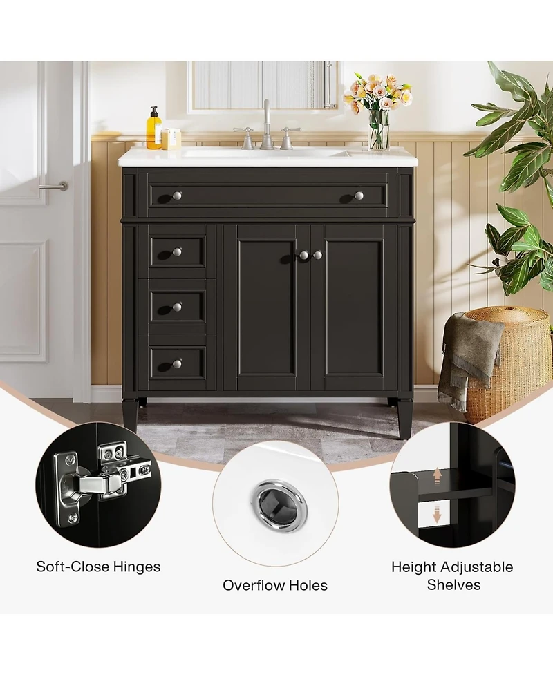 Tribesigns Bathroom Vanity with Sink, Modern Bathroom Sink Cabinet with 4 Drawers and 2 Doors, Bath Storage Vanity Sink with Paint Surface