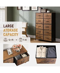 gaomon Home 10 Drawer Fabric Dresser, Steel Frame Storage Organizer with Wood Top.
