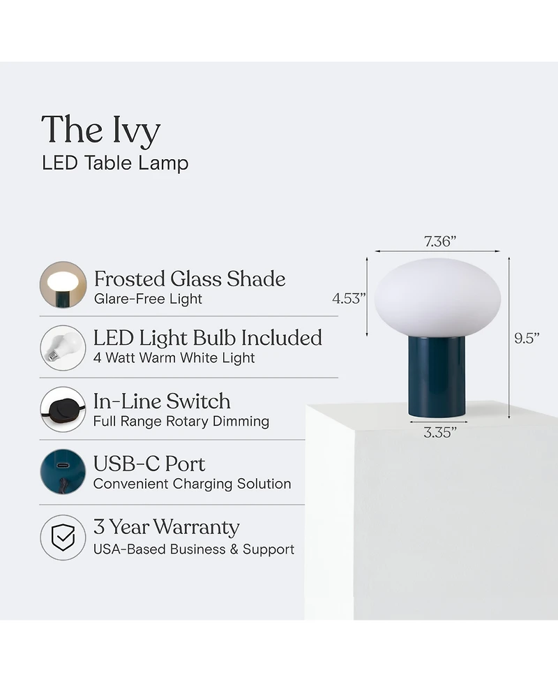 Brightech Ivy Dimmable Led Table Lamp with Usb-c Port