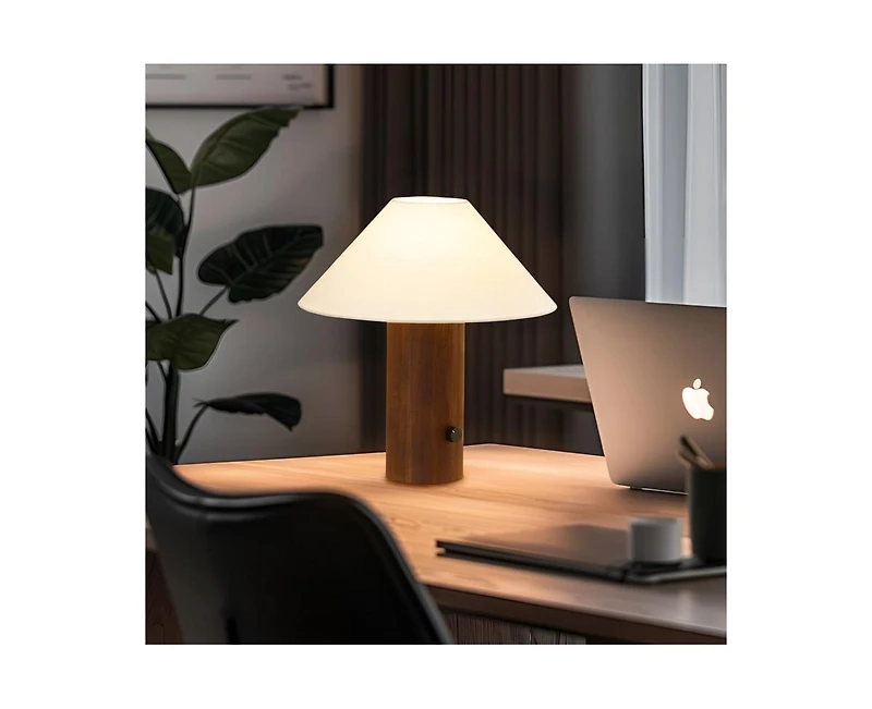 Brightech Oakley Modern Wood Led Desk Lamp with Rotary Knob