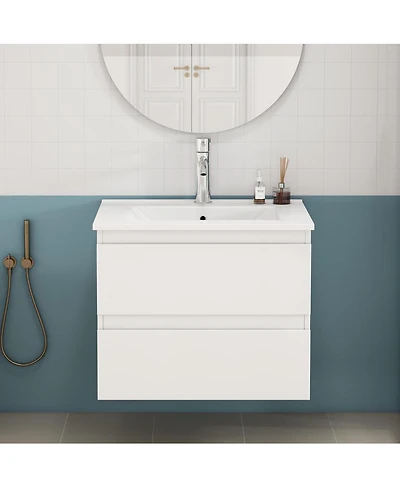 Sillysis Inch Bathroom Vanity with Ceramic Sink, Glossy Cabinet, 2 Soft Close Drawers, Compact Storage for Small Spaces