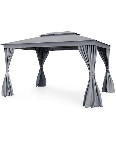 Slickblue Patio Gazebo Double Roof with Mesh Netting and Curtains