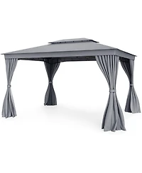 Slickblue Patio Gazebo Double Roof with Mesh Netting and Curtains