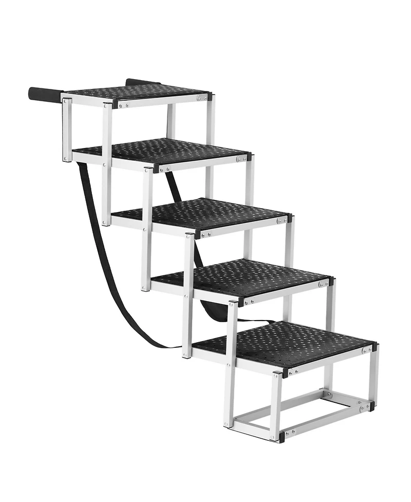 Aostirmotor 5-Step Folding Dog Stairs for Cars, Aluminum Pet Steps Loads up to 150 lbs, Portable Dog Ladder