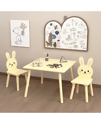 Rainsken 3 Piece Kids Table and Chairs Set, with 2 Bunny Chairs, Activity Play Table Set, for Study, Drawing, Play, Boys and Girls Gift for Ages 2+