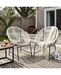 Rainsken Outdoor Patio Wicker Chair Set of 2, Oval Silhouette Pe Rattan Lounge Chair with Sturdy Iron Frame for Porches, Poolside Seating
