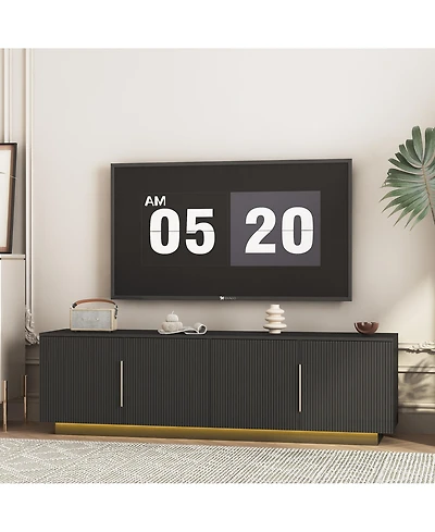 Rainsken 68" Modern Wooden Entertainment Center with Storage, Led Media Console with 16 Color Lights, Tv Stand Compatible with 55 60 65 Inch Tv