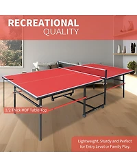 Rainsken Foldable Portable 8FT Table Tennis Table, All-Inclusive Family Ping Pong Set with Net, Dual Rackets and 3 Balls for Home Entertainment