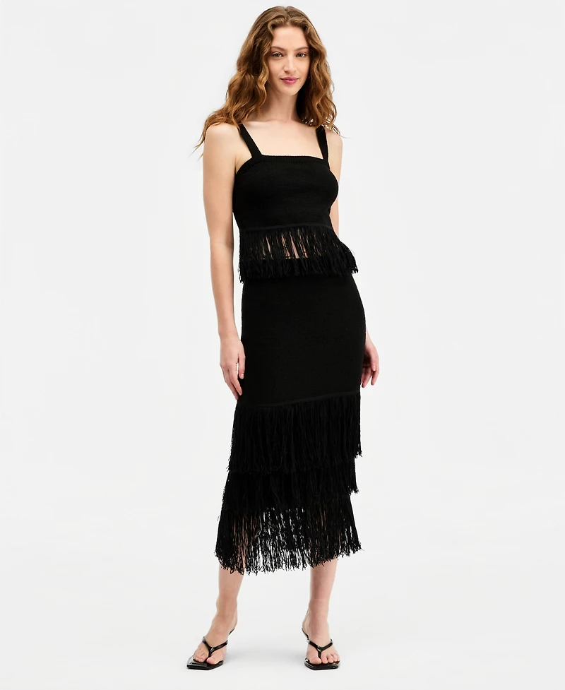Bar Iii Women's Square-Neck Fringe-Trim Tank Top, Macy's Exclusive