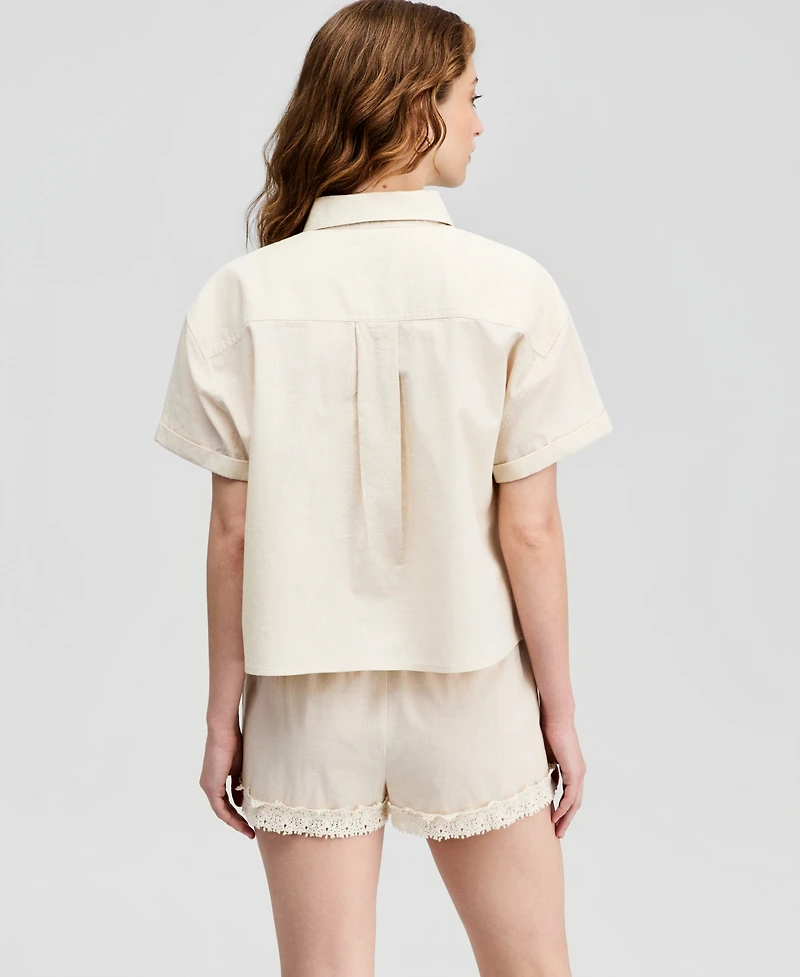 And Now This Women's Floral Embroidered Camp Shirt, Macy's Exclusive