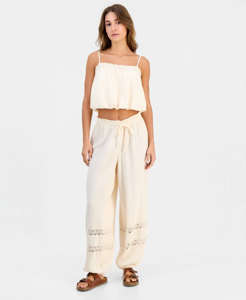 And Now This Women's Cotton Crochet-Trim Jogger Pants, Macy's Exclusive