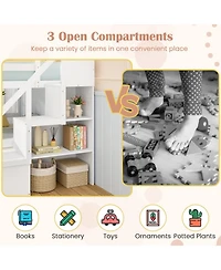 Gouun Pine Wood Full Over Full Bunk Bed with Storage Stairs