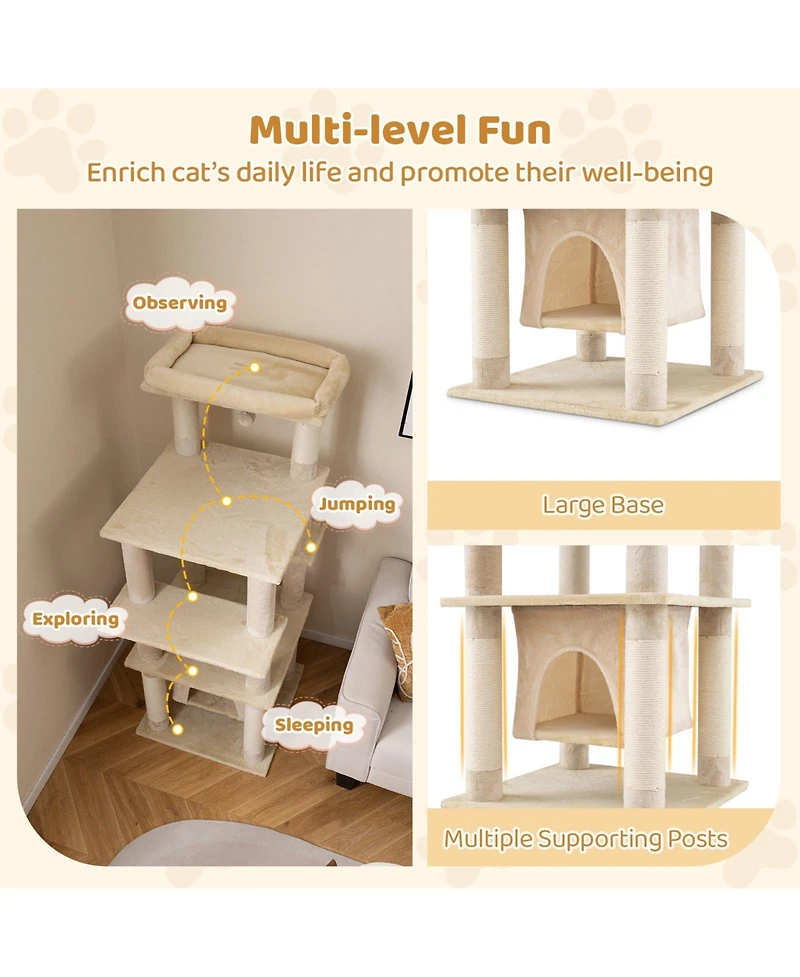 Cozito Cat Tree 58 inch with Swaying Aerial Condo and Perch Bed