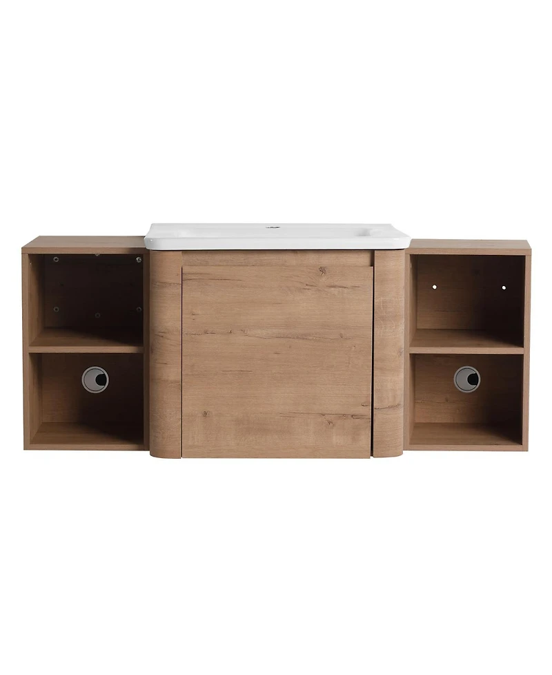 Sillysis Inch Wall Mounted Bathroom Vanity with Ceramic Sink, Storage Shelves