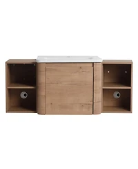 Sillysis Inch Wall Mounted Bathroom Vanity with Ceramic Sink, Storage Shelves