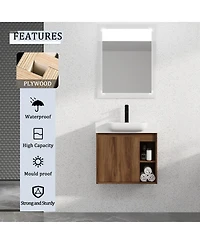 Sillysis Inch Wall Mounted Bathroom Vanity with Ceramic Sink, Modern Plywood Cabinet, Soft Close Door